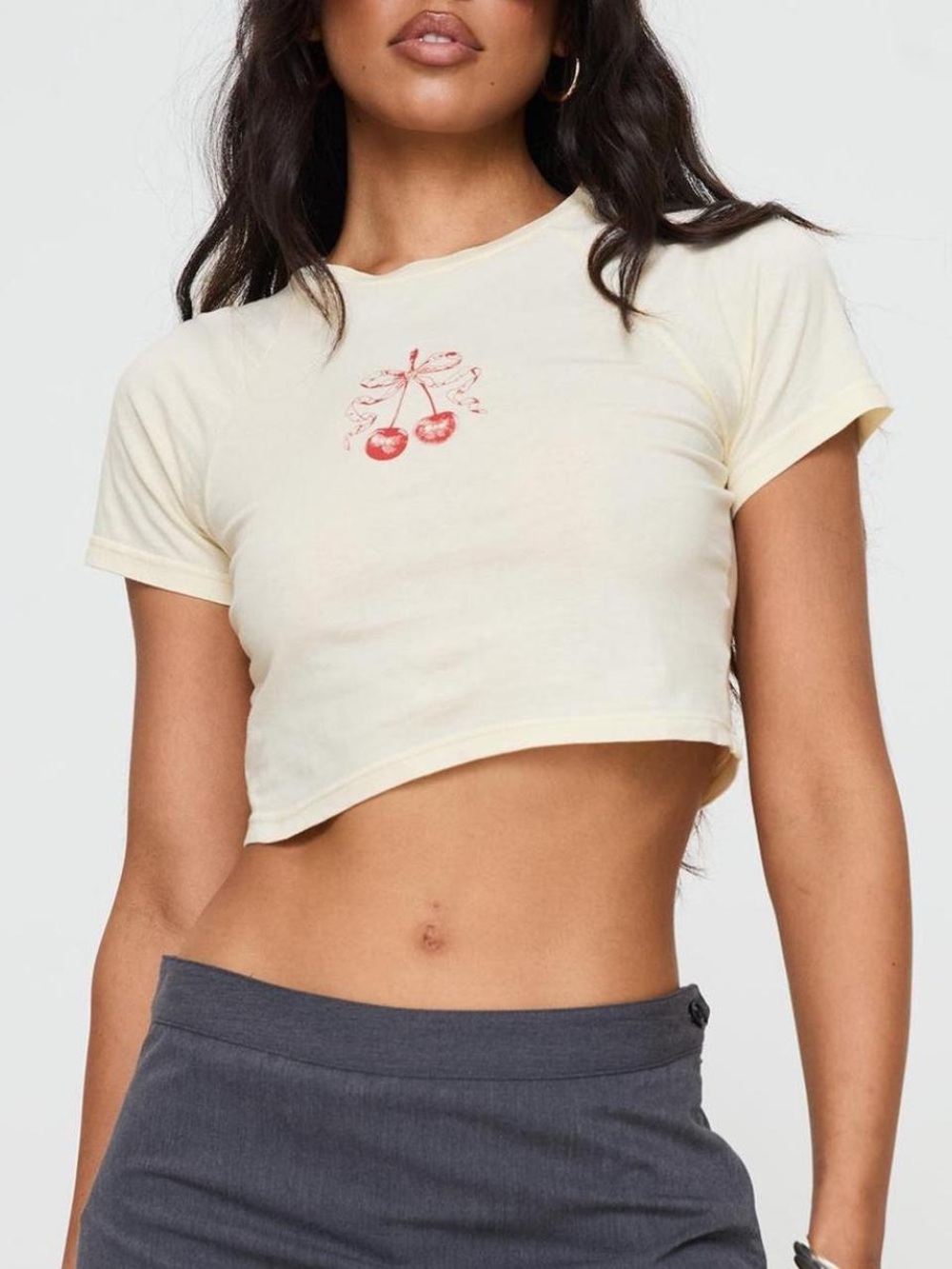 Princess Polly Barnabase cherry graphic crop tee cream NWT size 2